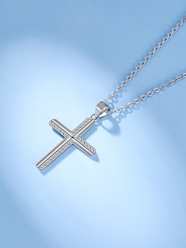 Simple Crucifix with Cubic Zirconia 925 Sterling Silver Fashion Pendant Necklace-Necklaces-Innovato Design-Innovato Design