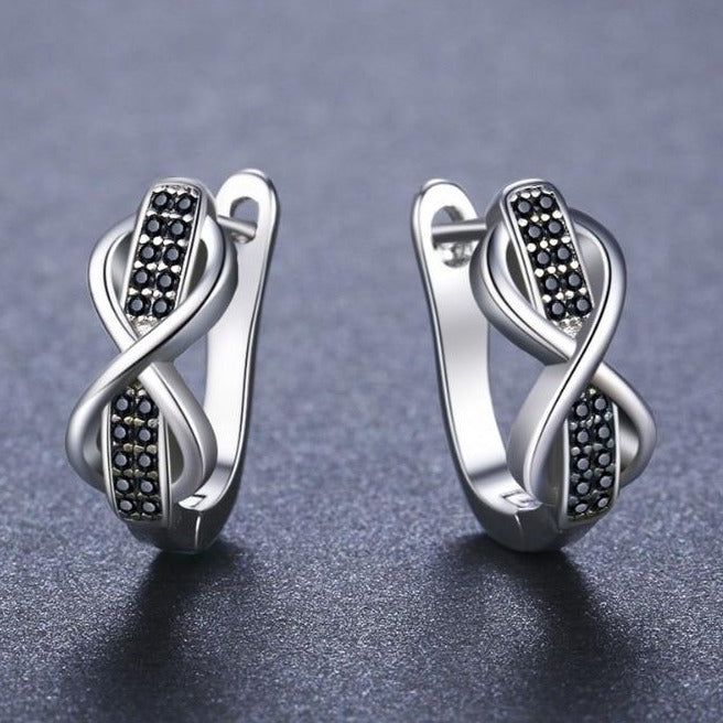 Round Black Spinel Infinity 925 Sterling Silver Hoop Earrings-Earrings-Innovato Design-Innovato Design
