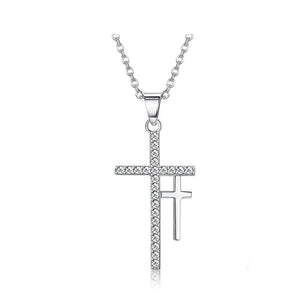 Double Cross Cubic Zirconia 925 Sterling Silver Fashion Pendant Necklace-Necklaces-Innovato Design-Innovato Design
