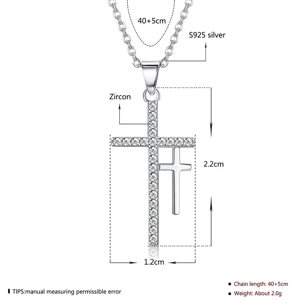 Double Cross Cubic Zirconia 925 Sterling Silver Fashion Pendant Necklace-Necklaces-Innovato Design-Innovato Design