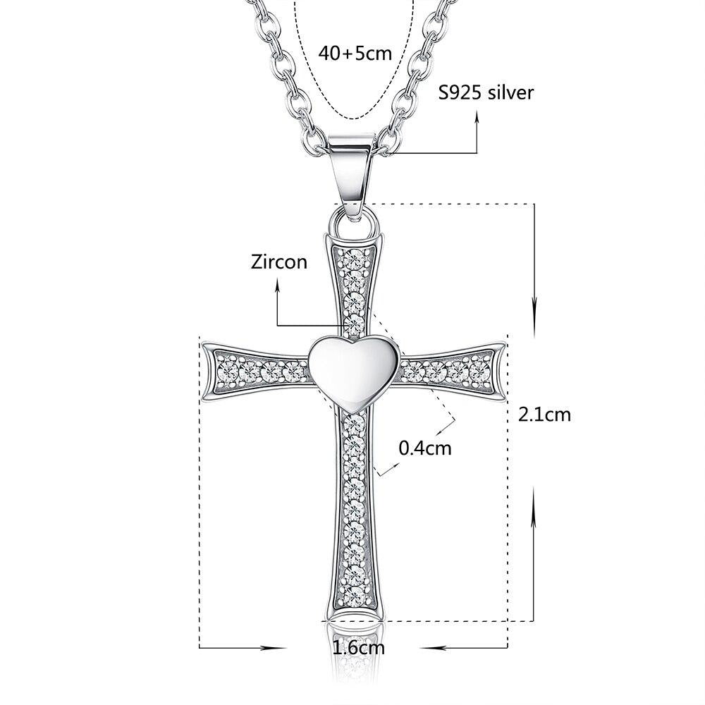 Cubic Zirconia Crucifix with Heart 925 Sterling Silver Fashion Pendant Necklace-Necklaces-Innovato Design-Innovato Design