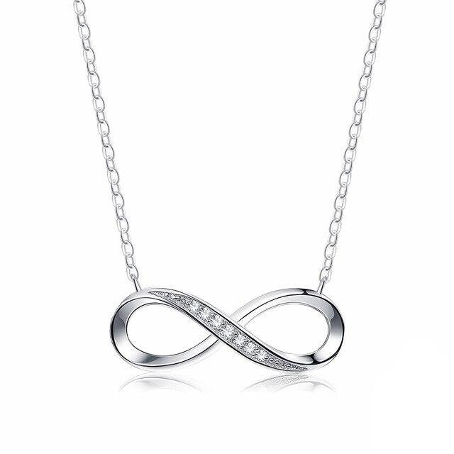 Infinity Cubic Zirconia 925 Sterling Silver Necklace, Bracelet & Earrings Wedding Jewelry Set-Jewelry Sets-Innovato Design-Innovato Design