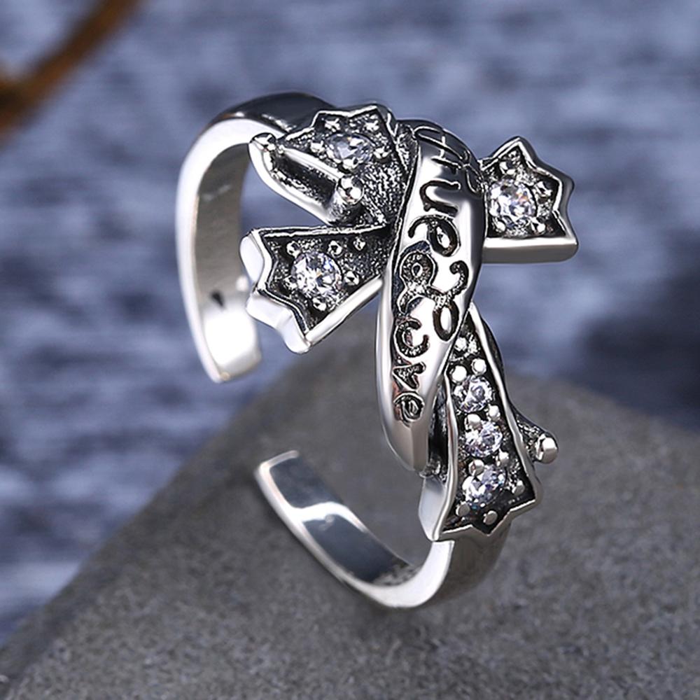 "True Love" Cubic Zirconia Cross 925 Sterling Silver Adjustable Ring-Rings-Innovato Design-Innovato Design