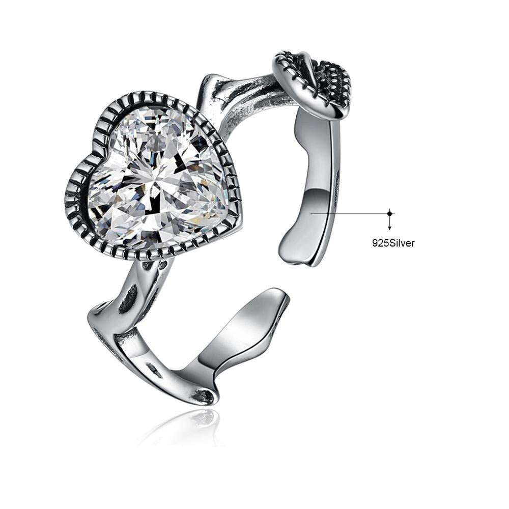 Heart-Shaped Cubic Zirconia 925 Sterling Silver Adjustable Ring-Rings-Innovato Design-Innovato Design