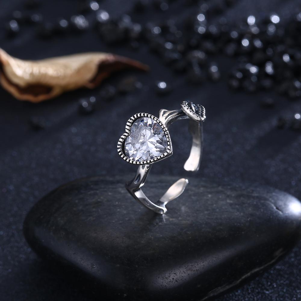 Heart-Shaped Cubic Zirconia 925 Sterling Silver Adjustable Ring-Rings-Innovato Design-Innovato Design
