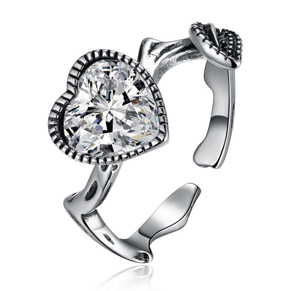 Heart-Shaped Cubic Zirconia 925 Sterling Silver Adjustable Ring-Rings-Innovato Design-Innovato Design