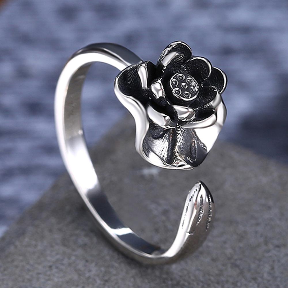 Lotus 925 Sterling Silver Adjustable Ring-Rings-Innovato Design-Innovato Design
