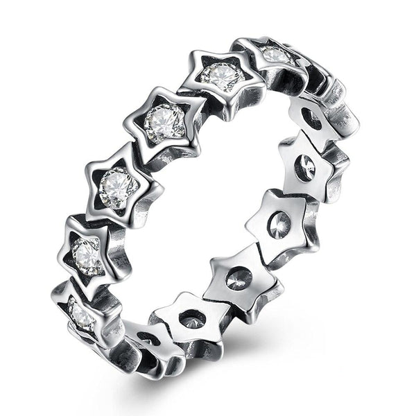 192586c01 Stars with Cubic Zirconia 925 Sterling Silver Romantic Design Ring ...