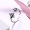 Bee and Flower Design Cubic Zirconia 925 Sterling Silver Adjustable Ring