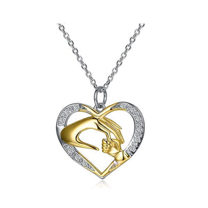 Heart-Shaped Mother and Child Cubic Zirconia 925 Sterling Silver Pendant Necklace-Necklaces-Innovato Design-Innovato Design