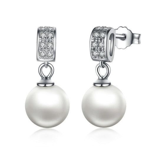 Pearl and Cubic Zirconia 925 Sterling Silver Drop Earrings