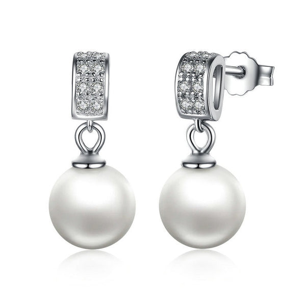 Pearl and Cubic Zirconia 925 Sterling Silver Drop Earrings-Earrings-Innovato Design-Innovato Design