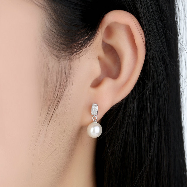 Pearl and Cubic Zirconia 925 Sterling Silver Drop Earrings-Earrings-Innovato Design-Innovato Design