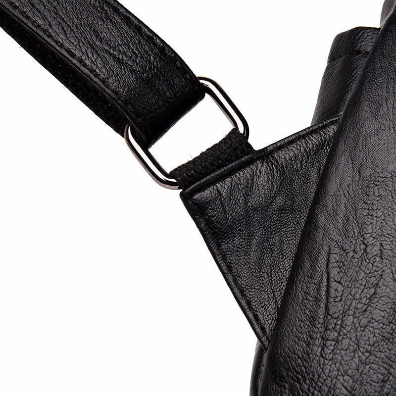 Vintage Leather Shoulder Bag, School Bag and Travel Backpack-Backpacks-Innovato Design-Black-Innovato Design