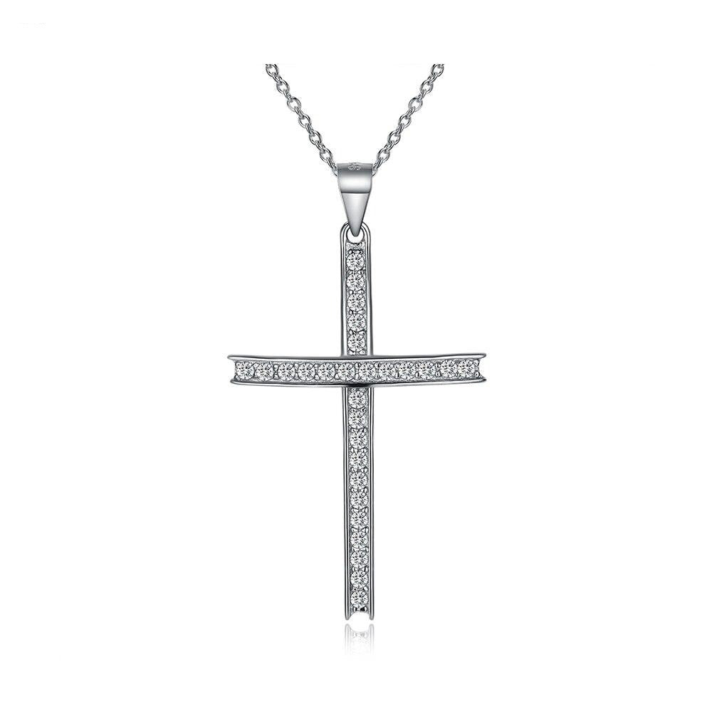 Cross Cubic Zirconia 925 Sterling Silver Retro Pendant Necklace-Necklaces-Innovato Design-Innovato Design