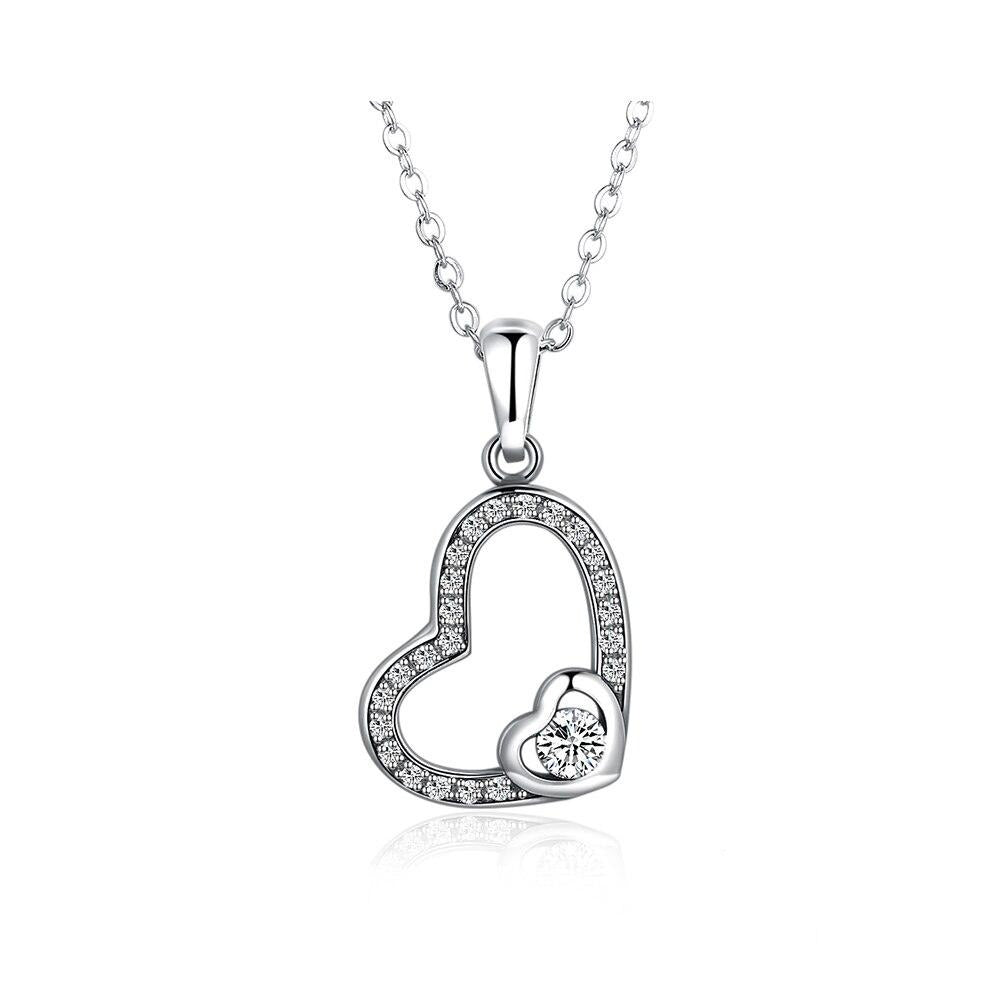 Cubic Zirconia Heart Shape 925 Sterling Silver Pendant Necklace-Necklaces-Innovato Design-White-Innovato Design