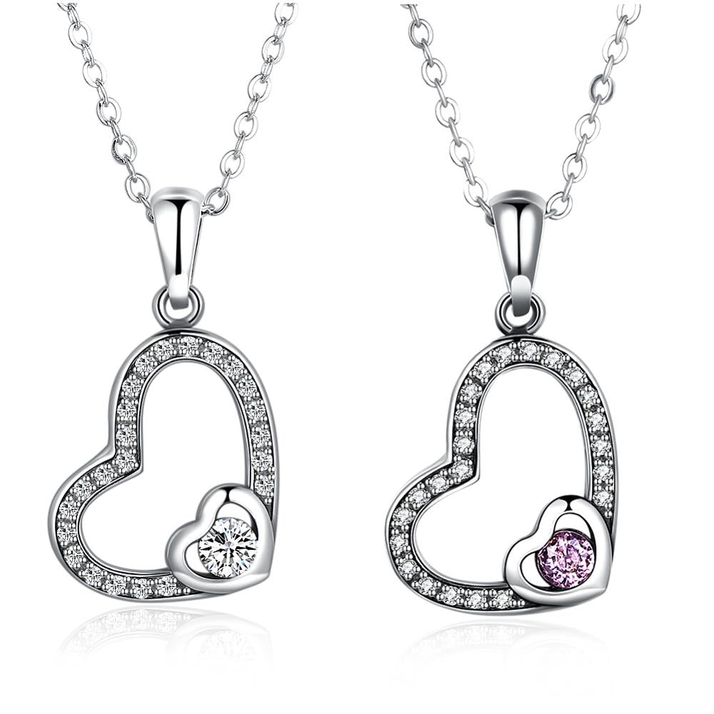 Cubic Zirconia Heart Shape 925 Sterling Silver Pendant Necklace-Necklaces-Innovato Design-White-Innovato Design