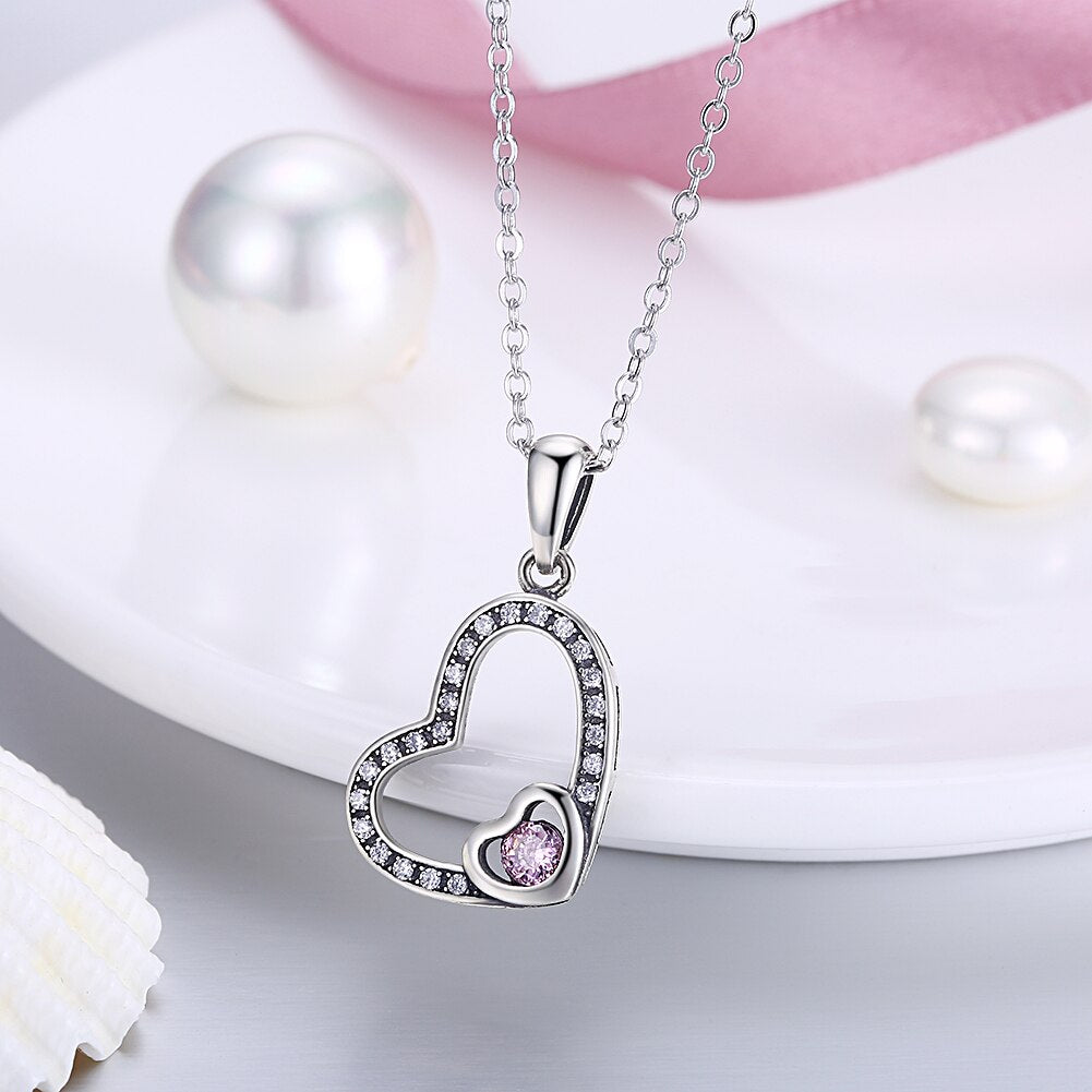 Cubic Zirconia Heart Shape 925 Sterling Silver Pendant Necklace-Necklaces-Innovato Design-White-Innovato Design
