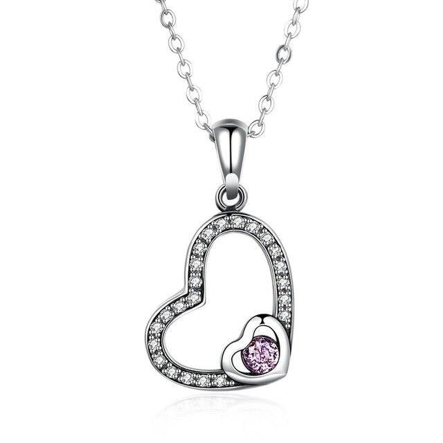 Cubic Zirconia Heart Shape 925 Sterling Silver Pendant Necklace-Necklaces-Innovato Design-Pink-Innovato Design