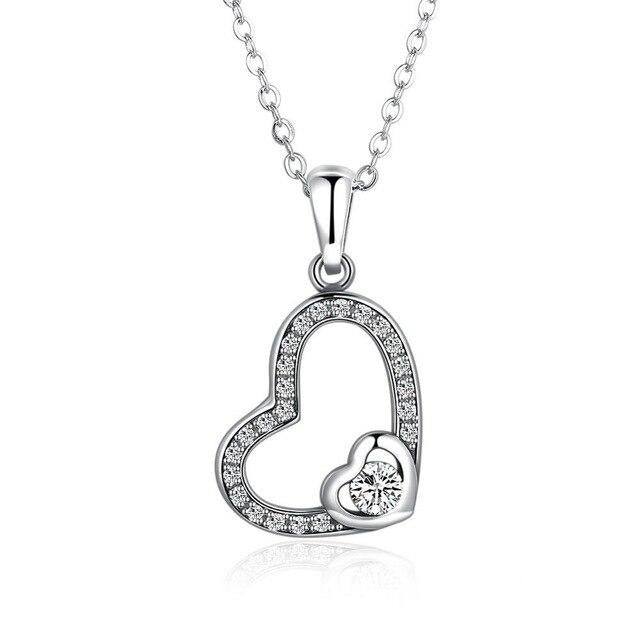 Cubic Zirconia Heart Shape 925 Sterling Silver Pendant Necklace-Necklaces-Innovato Design-White-Innovato Design