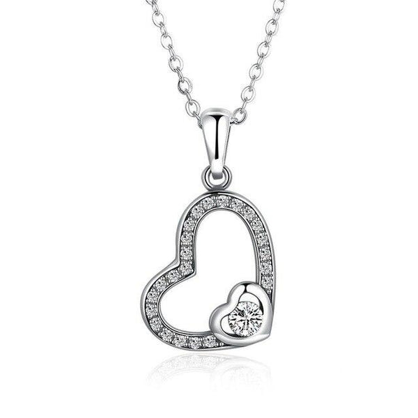 Cubic Zirconia Heart Shape 925 Sterling Silver Pendant Necklace