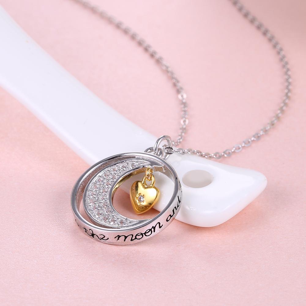 Silver Moon Cubic Zirconia and Golden Heart 925 Sterling Silver Pendant Necklace-Necklaces-Innovato Design-Innovato Design