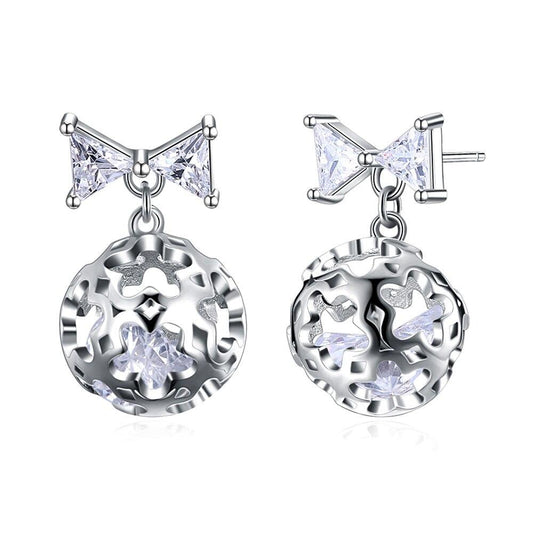 Creative Bow Knot Cubic Zirconia and Hollow Star Ball 925 Sterling Silver Fashion Earrings-Earrings-Innovato Design-Innovato Design