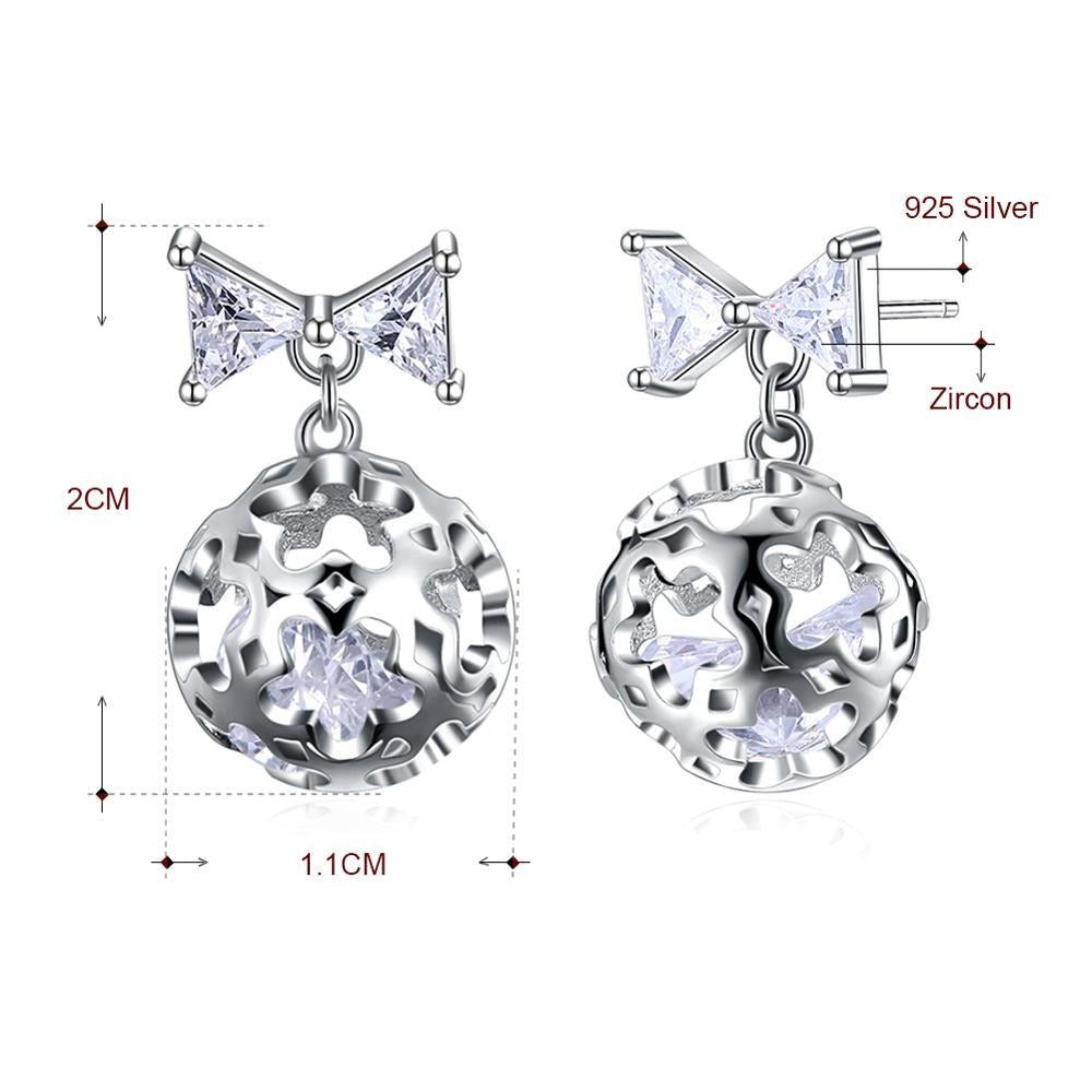 Creative Bow Knot Cubic Zirconia and Hollow Star Ball 925 Sterling Silver Fashion Earrings-Earrings-Innovato Design-Innovato Design