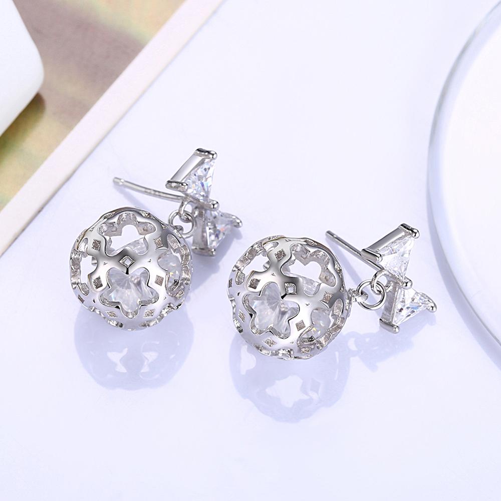 Creative Bow Knot Cubic Zirconia and Hollow Star Ball 925 Sterling Silver Fashion Earrings-Earrings-Innovato Design-Innovato Design