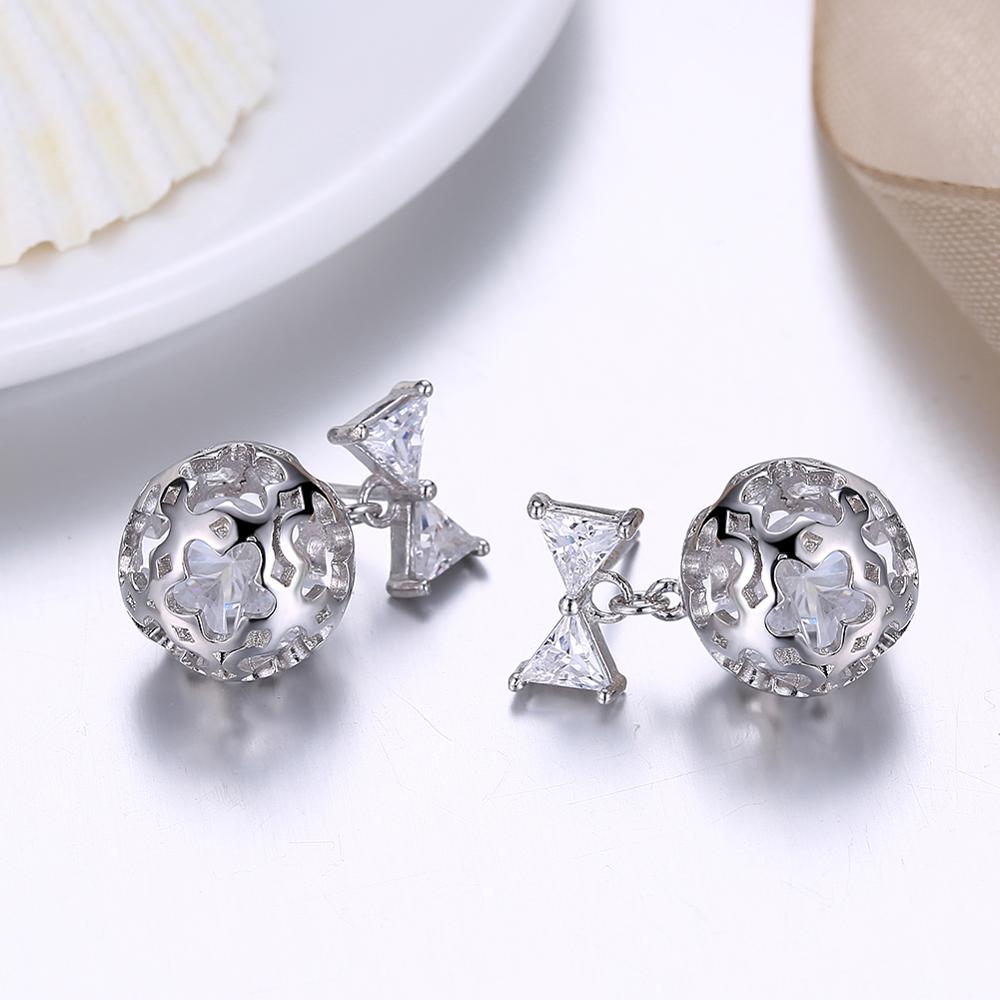 Creative Bow Knot Cubic Zirconia and Hollow Star Ball 925 Sterling Silver Fashion Earrings-Earrings-Innovato Design-Innovato Design