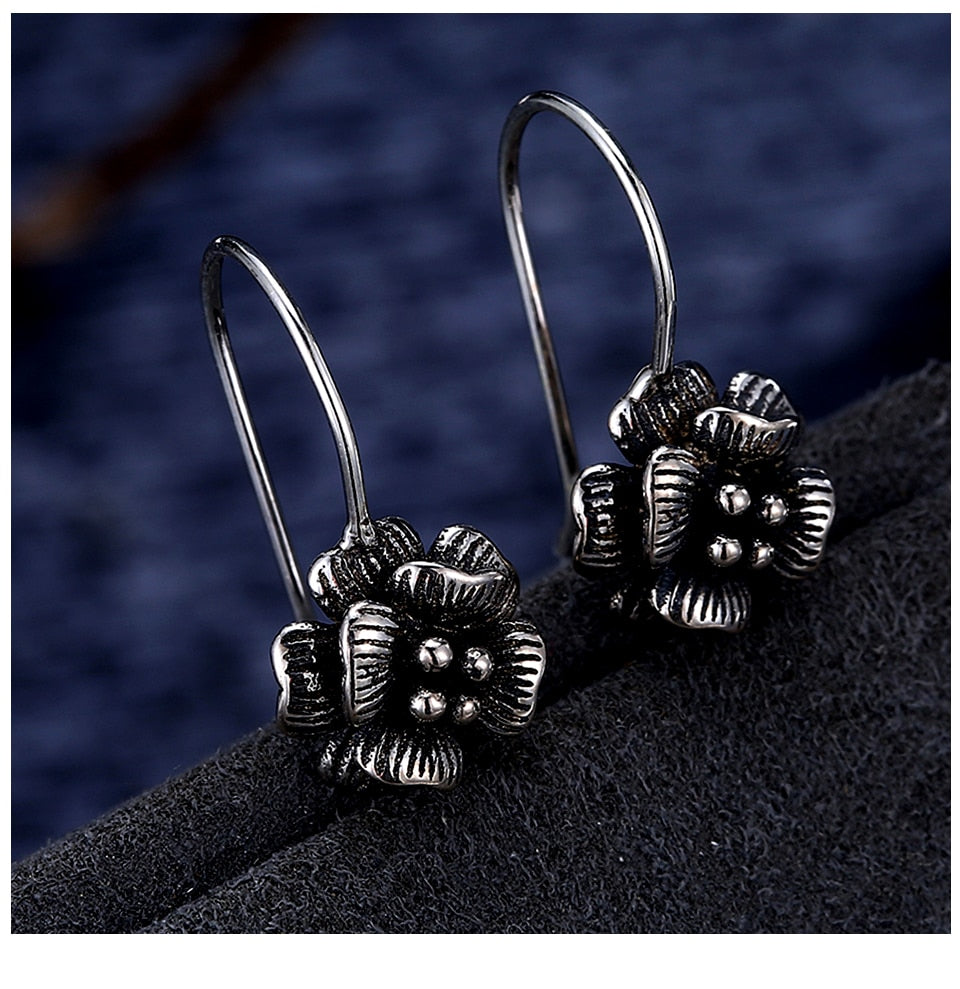 Flower 925 Sterling Silver Vintage Stud Earrings-Necklaces-Innovato Design-Innovato Design