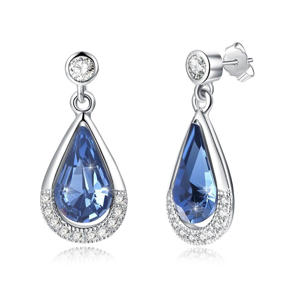 Austrian Crystal Blue Water Drop 925 Sterling Silver Elegant Stud Earrings-Earrings-Innovato Design-Innovato Design
