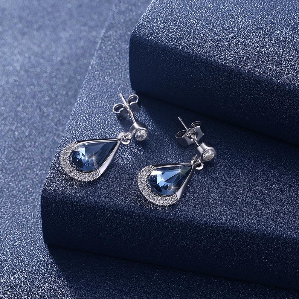 Austrian Crystal Blue Water Drop 925 Sterling Silver Elegant Stud Earrings-Earrings-Innovato Design-Innovato Design