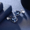 Austrian Crystal Blue Water Drop and Round Crystal 925 Sterling Silver Fine Stud Earrings