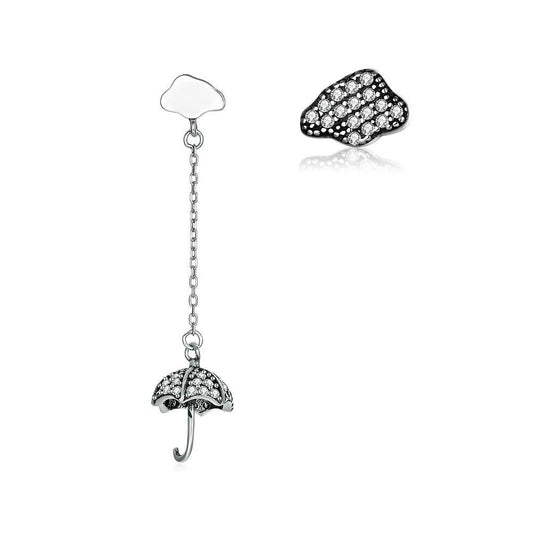 Cloud and Umbrella Cubic Zirconia 925 Sterling Silver Romantic Stud Earrings-Earrings-Innovato Design-Innovato Design