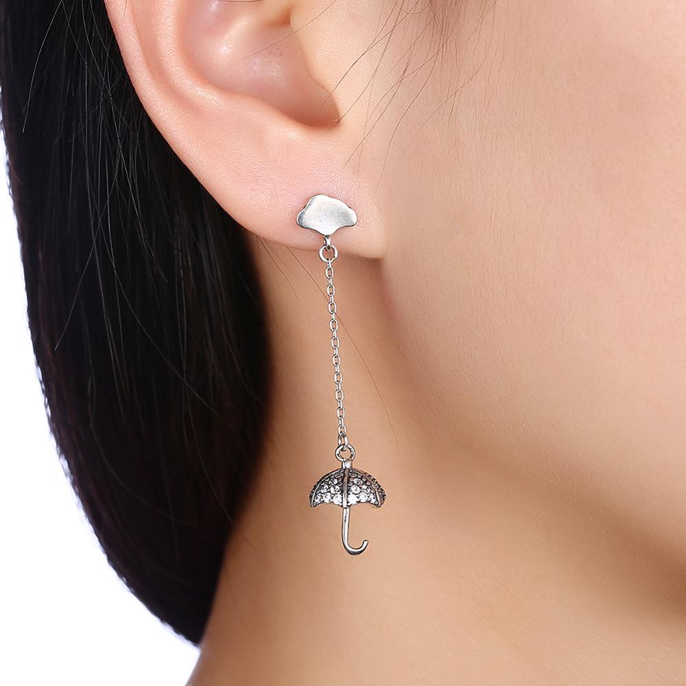 Cloud and Umbrella Cubic Zirconia 925 Sterling Silver Romantic Stud Earrings-Earrings-Innovato Design-Innovato Design