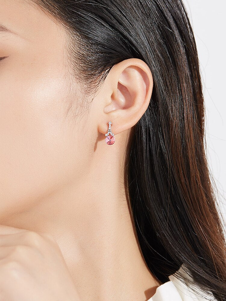 Eiffel Tower Austrian Crystal 925 Sterling Silver Fine Stud Earrings-Earrings-Innovato Design-Pink-Innovato Design