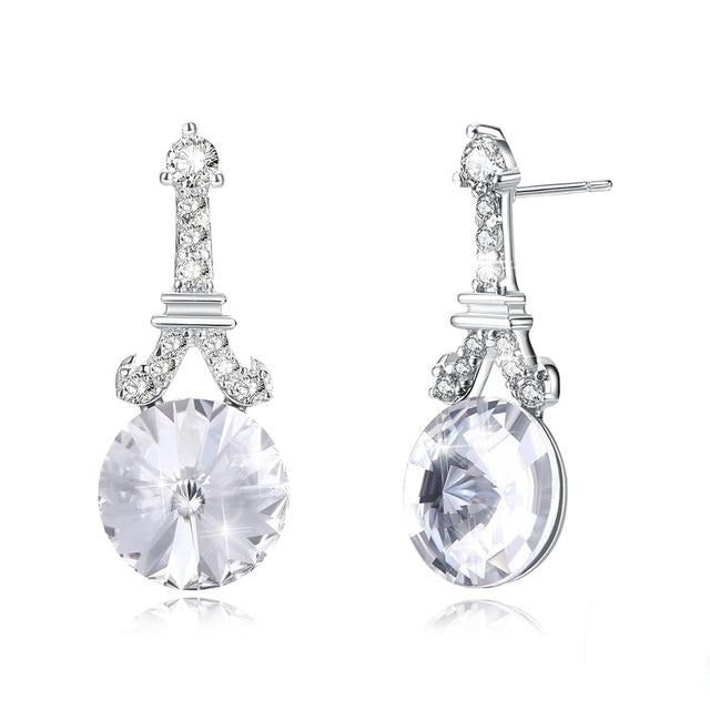 Eiffel Tower Austrian Crystal 925 Sterling Silver Fine Stud Earrings-Earrings-Innovato Design-White-Innovato Design