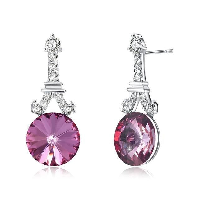 Eiffel Tower Austrian Crystal 925 Sterling Silver Fine Stud Earrings-Earrings-Innovato Design-Pink-Innovato Design