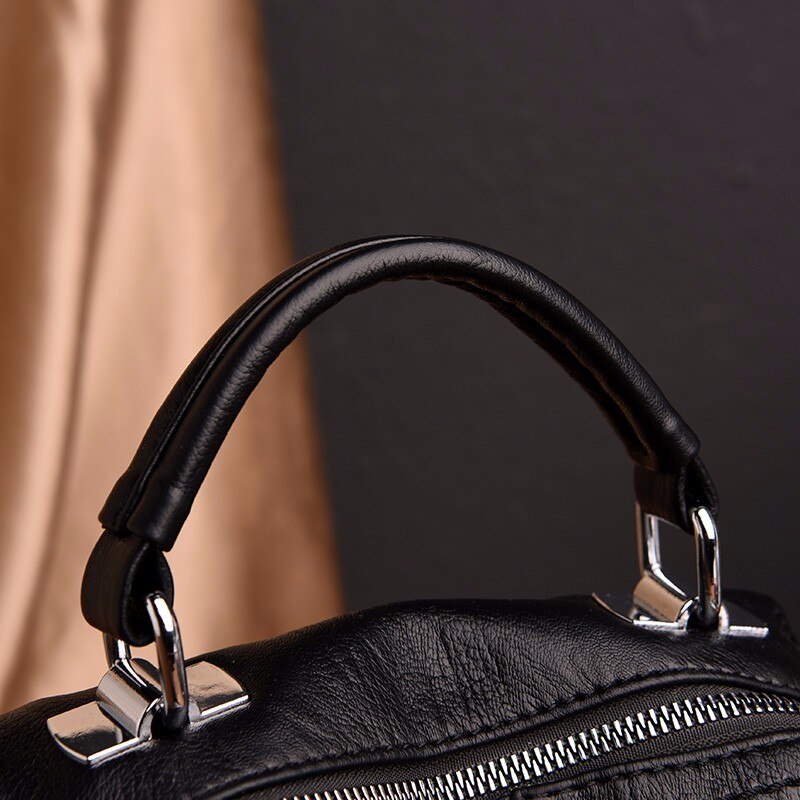 Vintage Casual Tassel Genuine Leather Travel Backpack-Handbags-Innovato Design-Black-Innovato Design