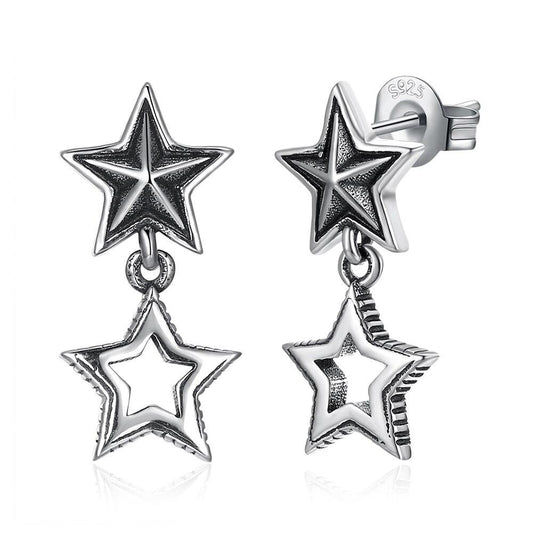Double Star 925 Sterling Silver Vintage Drop Earrings-Earrings-Innovato Design-Innovato Design