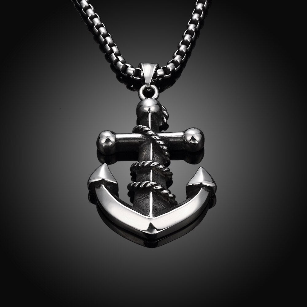 Silver Anchor 316L Stainless Steel Vintage Punk Pendant Necklace-Necklaces-Innovato Design-Innovato Design