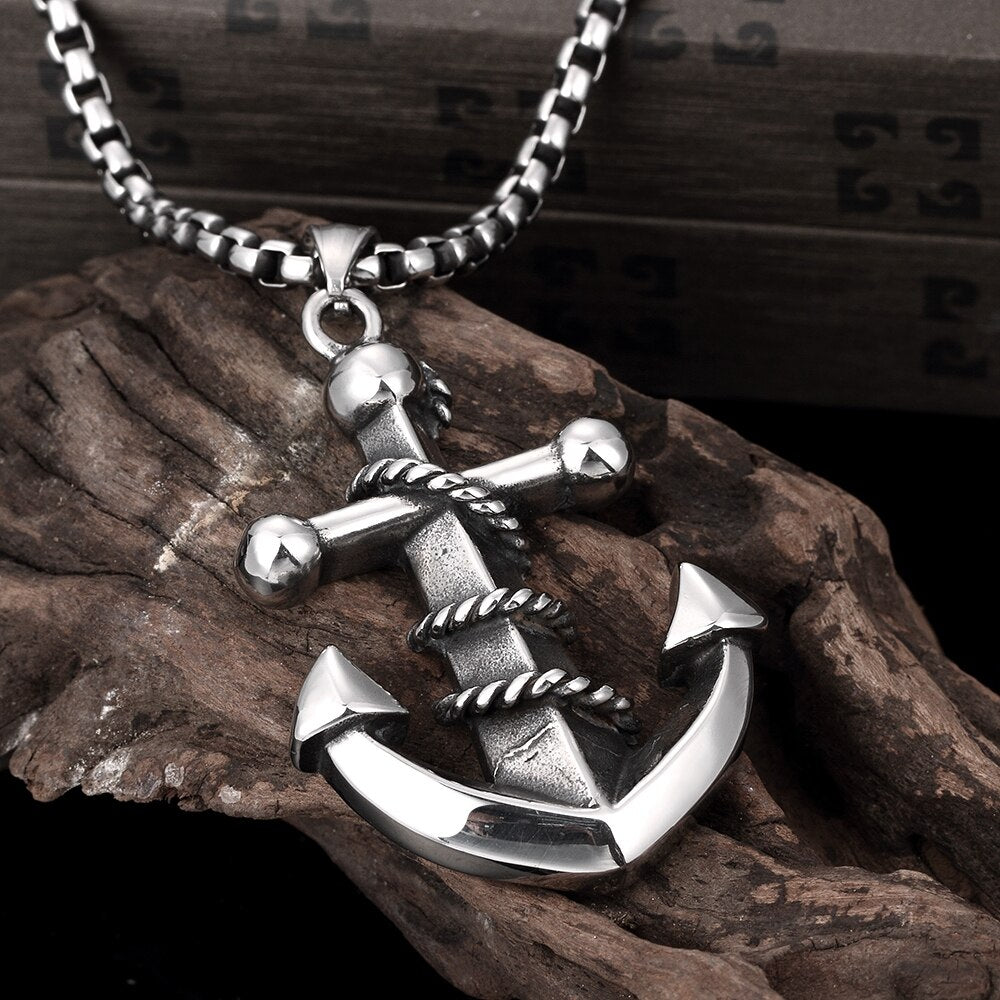Silver Anchor 316L Stainless Steel Vintage Punk Pendant Necklace-Necklaces-Innovato Design-Innovato Design
