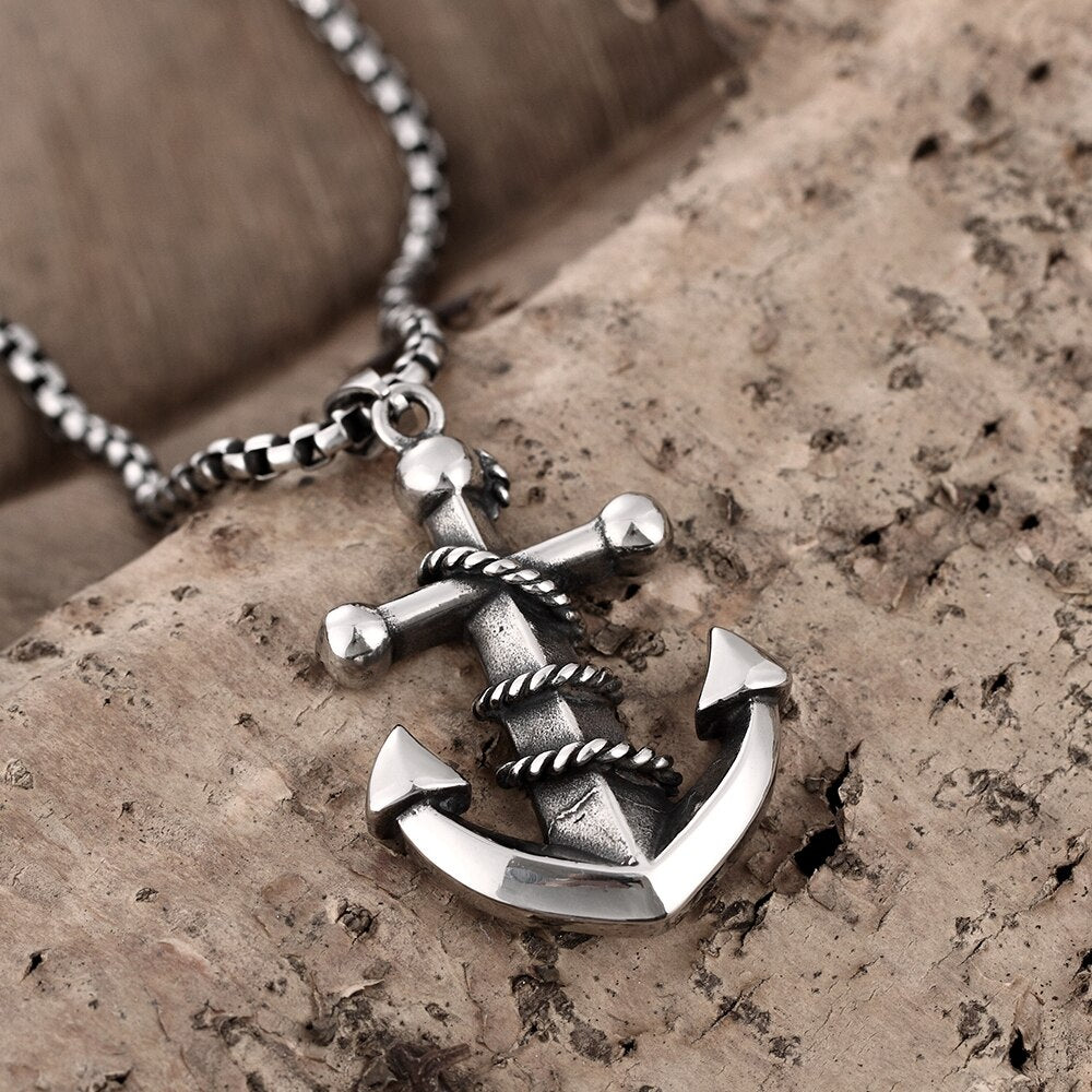 Silver Anchor 316L Stainless Steel Vintage Punk Pendant Necklace-Necklaces-Innovato Design-Innovato Design