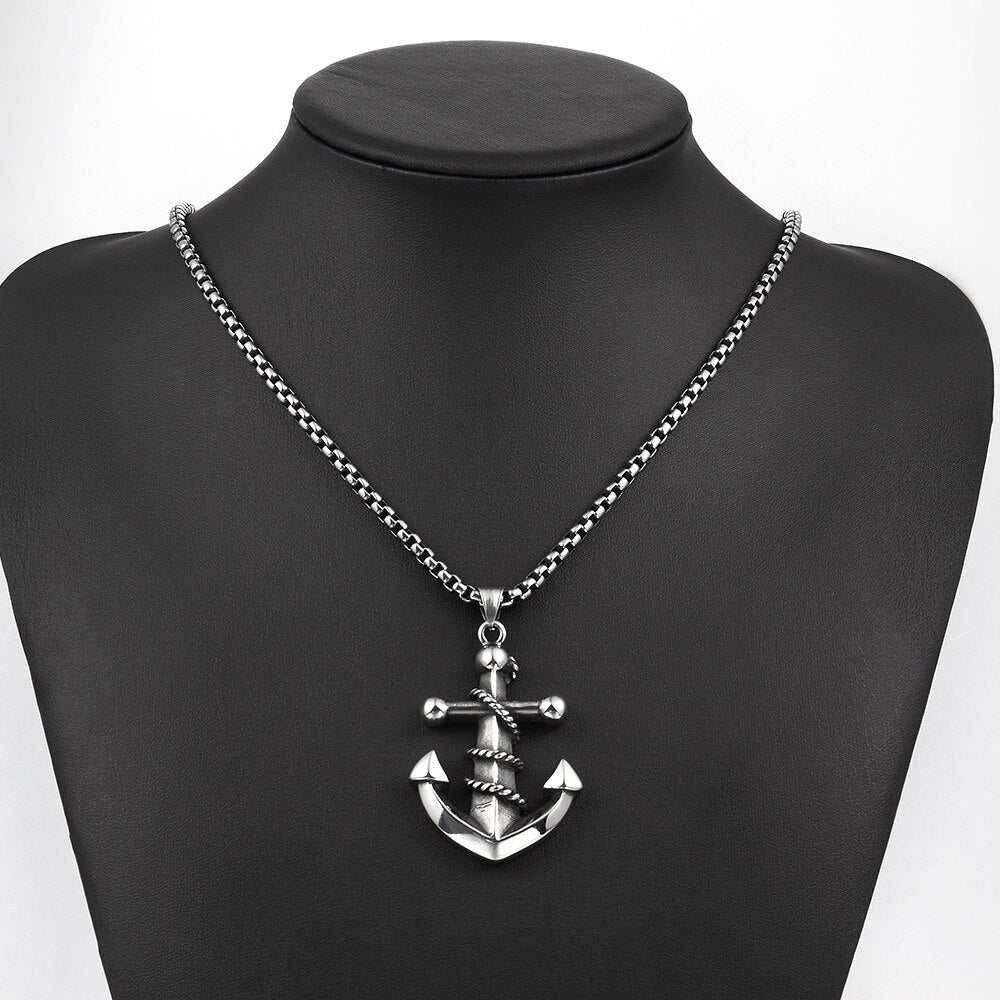 Silver Anchor 316L Stainless Steel Vintage Punk Pendant Necklace-Necklaces-Innovato Design-Innovato Design