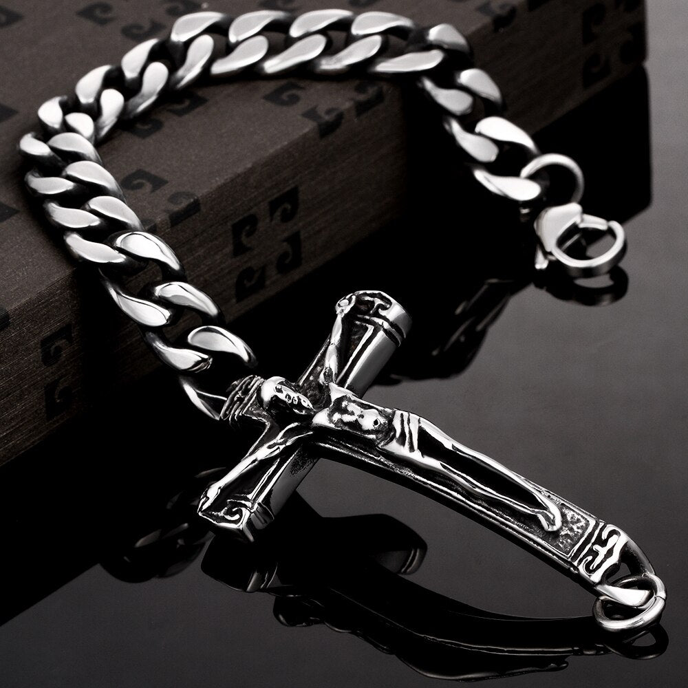 Jesus Religious Cross Chain Link Stainless Steel Fashion Punk Style Bracelet-Bracelets-Innovato Design-Innovato Design