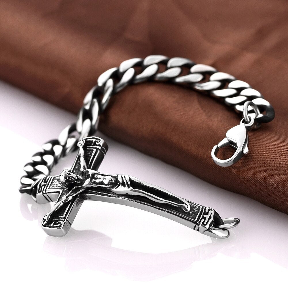 Jesus Religious Cross Chain Link Stainless Steel Fashion Punk Style Bracelet-Bracelets-Innovato Design-Innovato Design