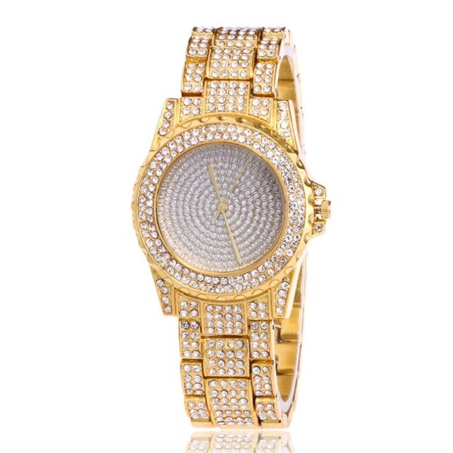 Diamond-Studded Stainless Steel Band Fashion Quartz Watch-Watches-Innovato Design-Gold-Innovato Design
