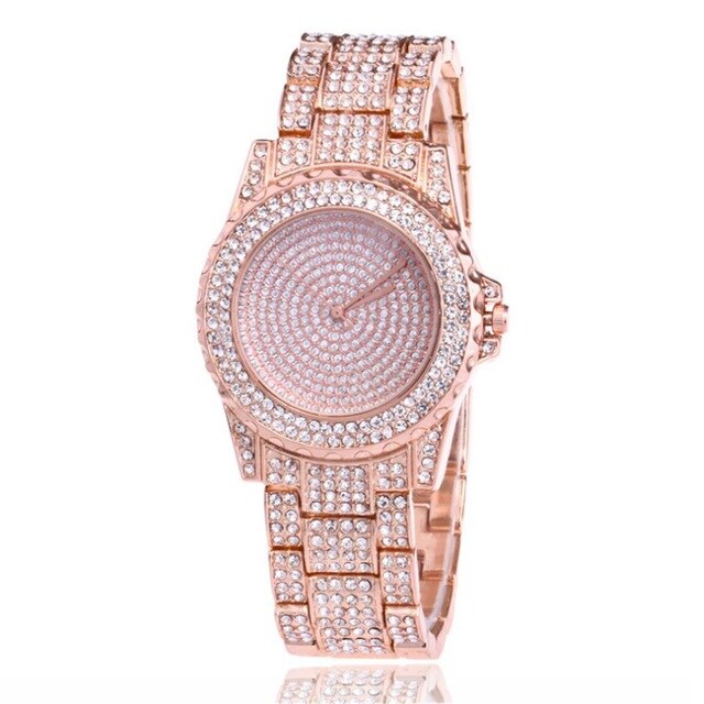 Diamond-Studded Stainless Steel Band Fashion Quartz Watch-Watches-Innovato Design-Rose Gold-Innovato Design