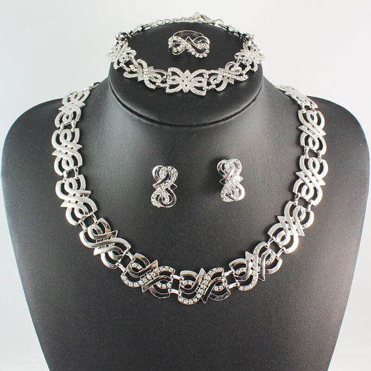 Silver-Plated Crystal Necklace, Bracelet, Earrings & Ring Wedding Statement Jewelry Set-Jewelry Sets-Innovato Design-Innovato Design